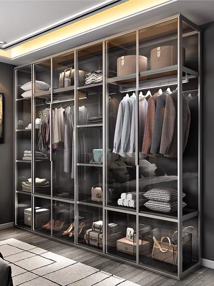 Glass-front wardrobe with LED